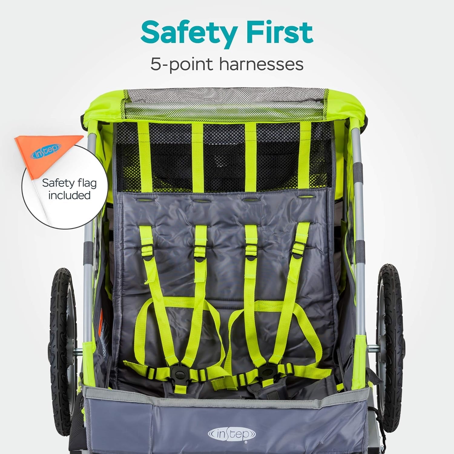 Adventure Awaits: Quick - N - EZ Double Tow Behind Bike Trailer for Toddlers & Kids - Converts to Stroller & Jogger with 2 - in - 1 Canopy, Universal Bicycle Coupler, and Folding Frame in Vibrant Colors - Journey Must Haves