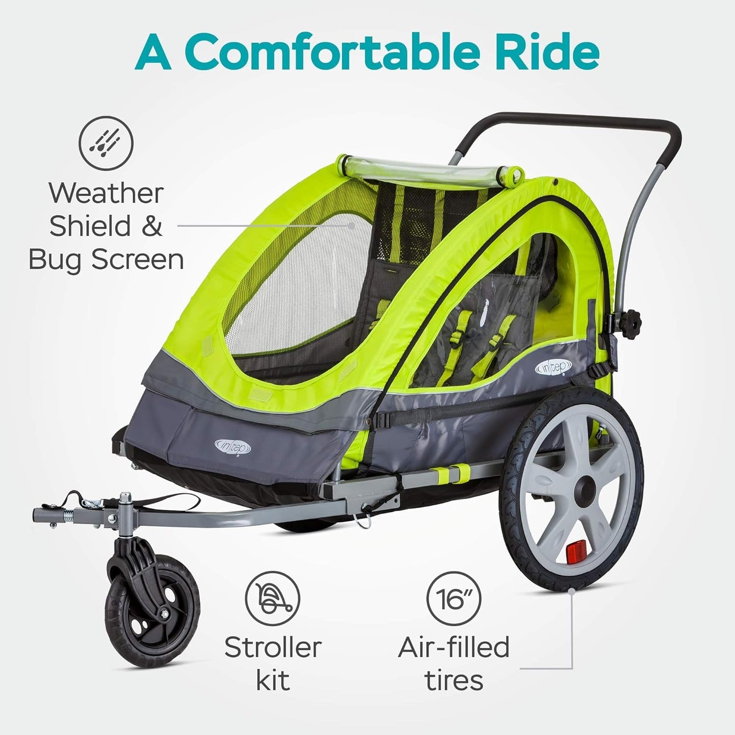 Adventure Awaits: Quick - N - EZ Double Tow Behind Bike Trailer for Toddlers & Kids - Converts to Stroller & Jogger with 2 - in - 1 Canopy, Universal Bicycle Coupler, and Folding Frame in Vibrant Colors - Journey Must Haves