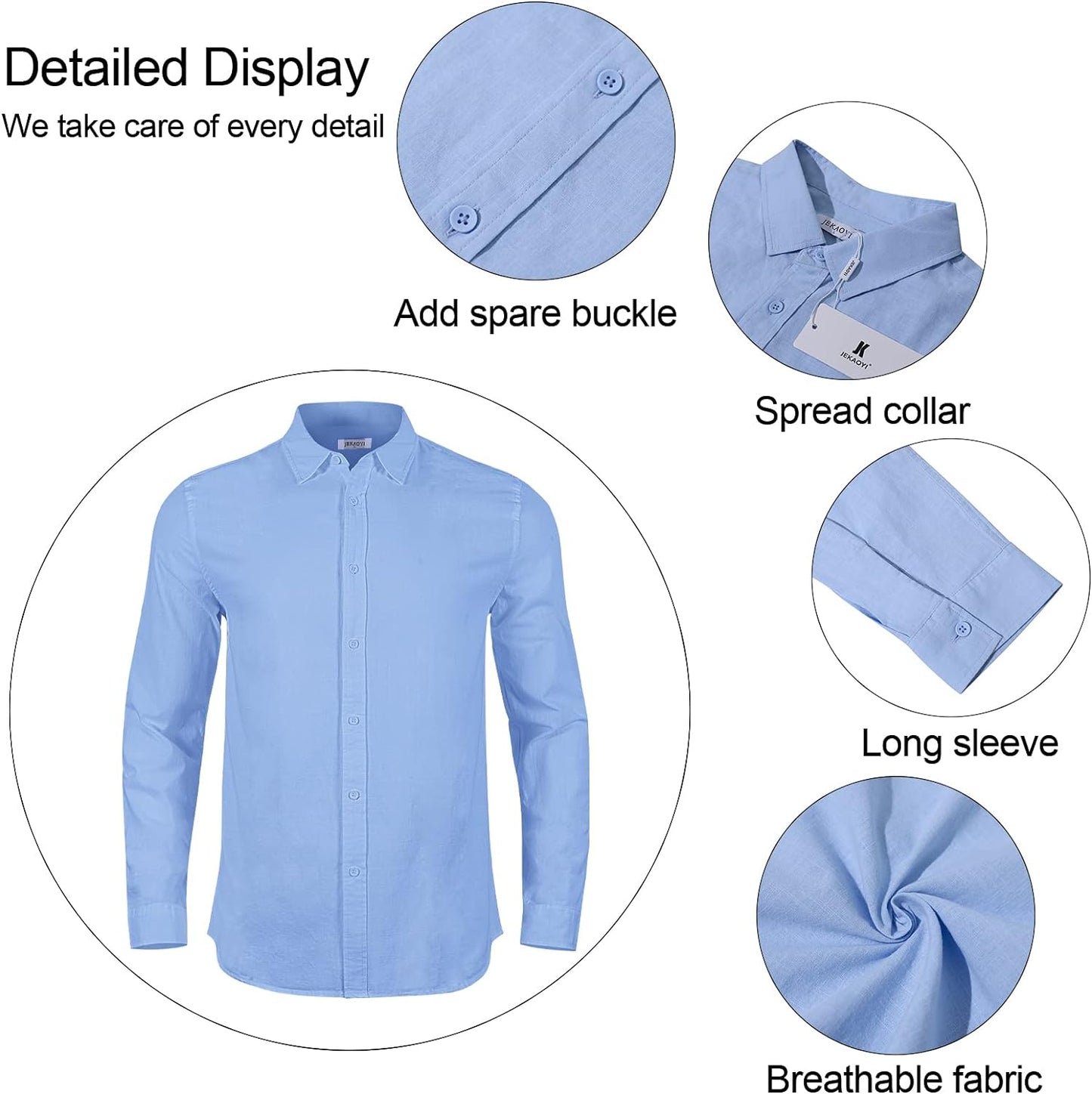 Elevate Your Summer Style with Our Men's Casual Long Sleeve Cotton Linen Button-Down Shirt in Blue