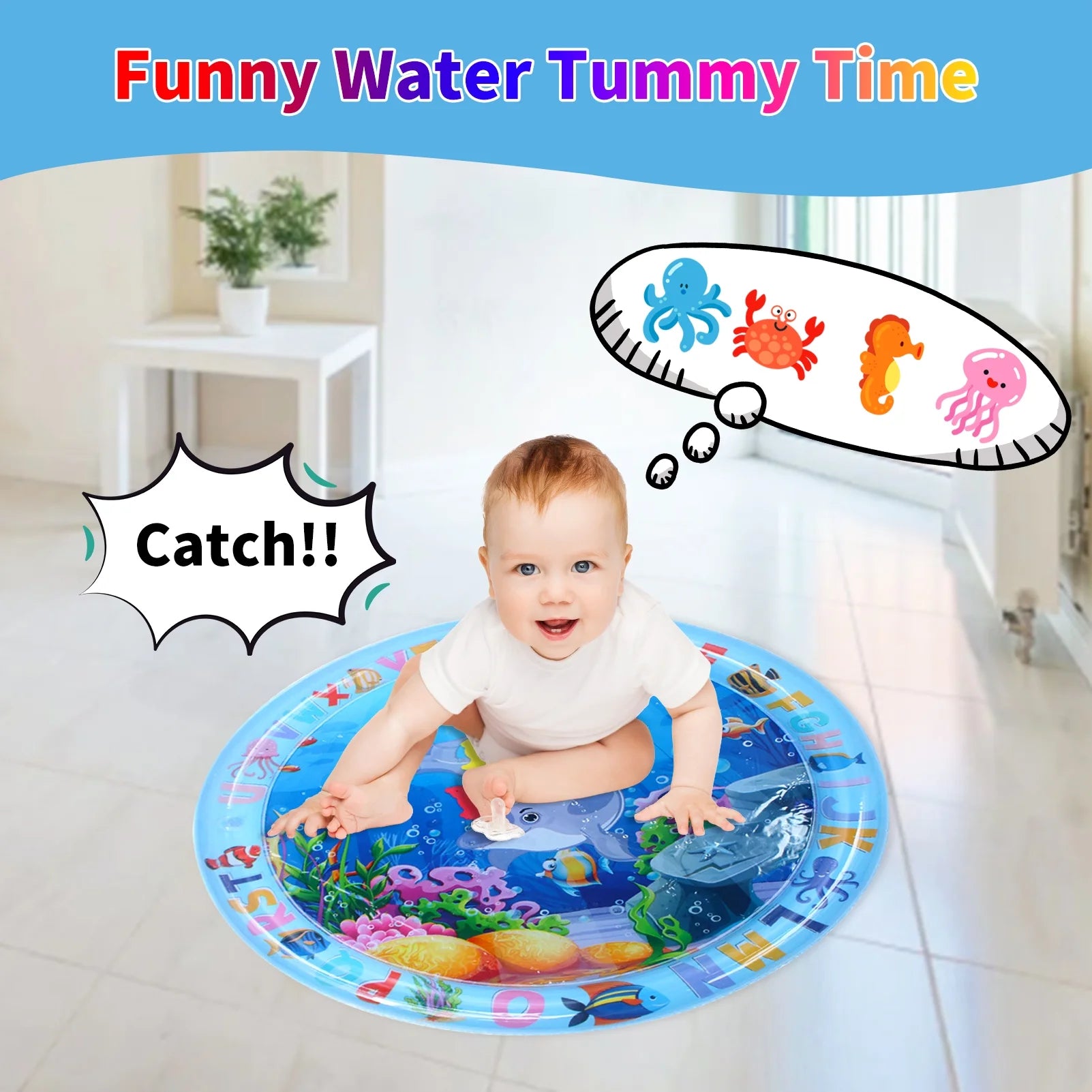 Engaging Tummy Time Water Mat - Inflatable Ocean-Themed Play Center for Newborns and Toddlers, Ideal for Growth and Development