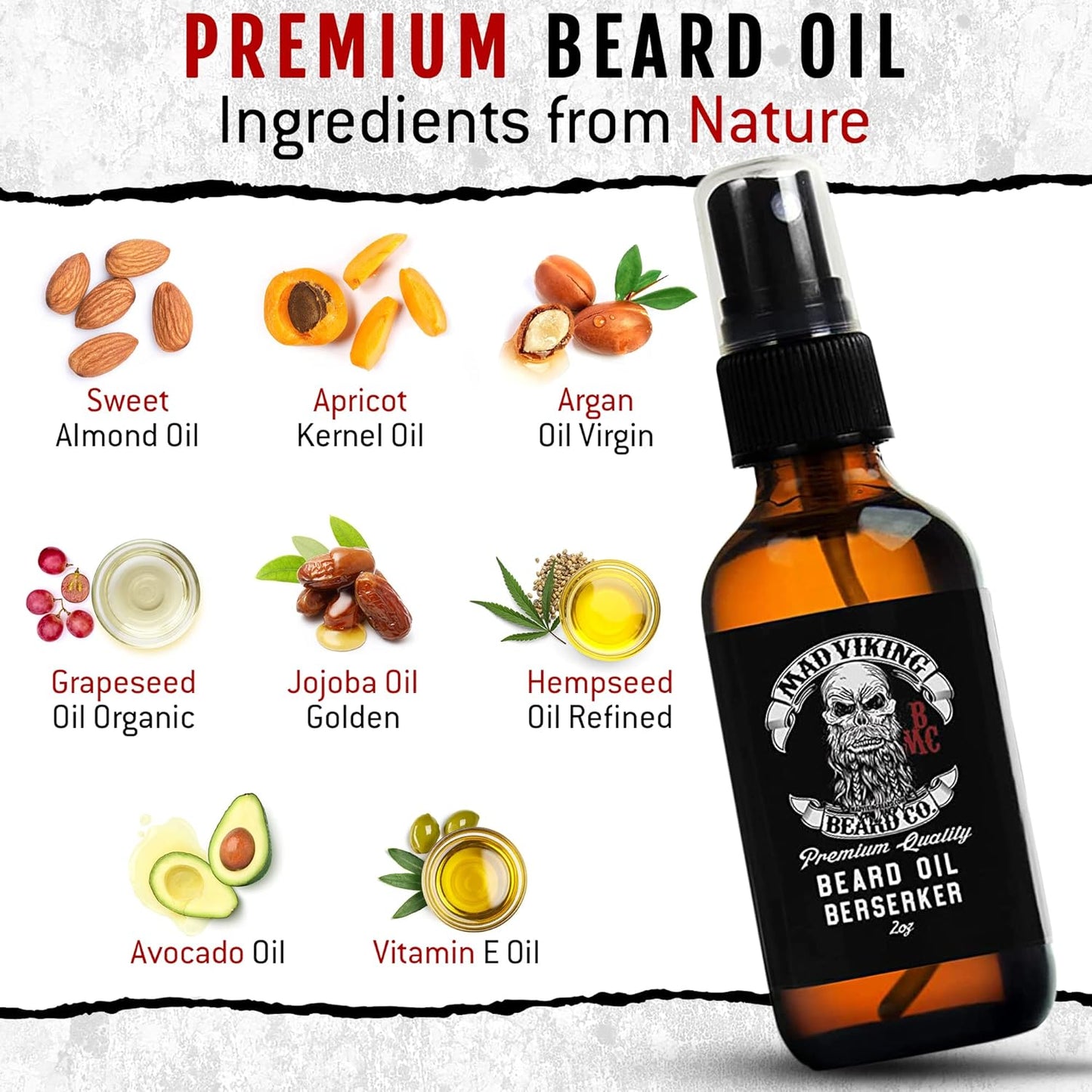 Transform Your Beard with Mad Viking Valhalla Beard Oil - Hydrate, Soften, and Naturally Grow Your Beard with a Luxurious Sandalwood & Vanilla Scent - Made in the USA - 2Oz