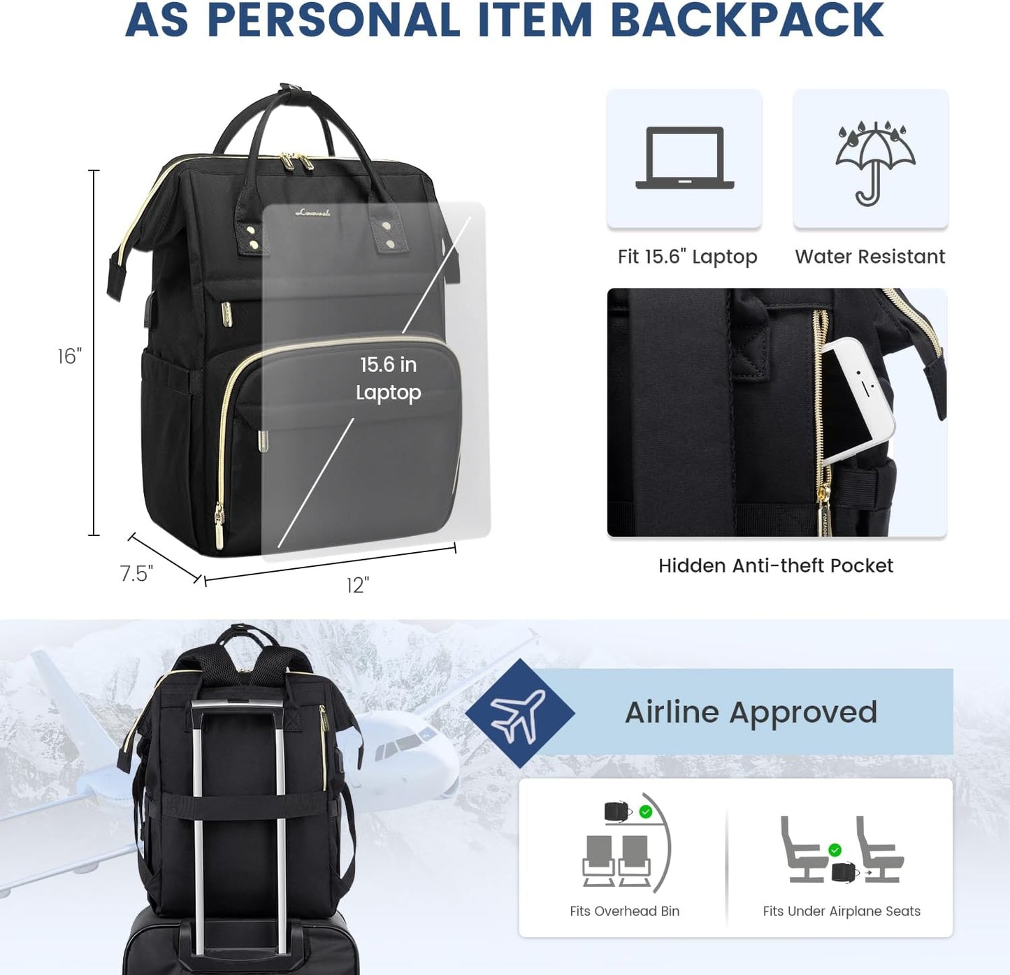 Stylish and Functional Laptop Backpack for Women - 15.6 Inch Waterproof Anti-Theft Travel Bag with USB Charging Port, Perfect for Teachers and Nurses