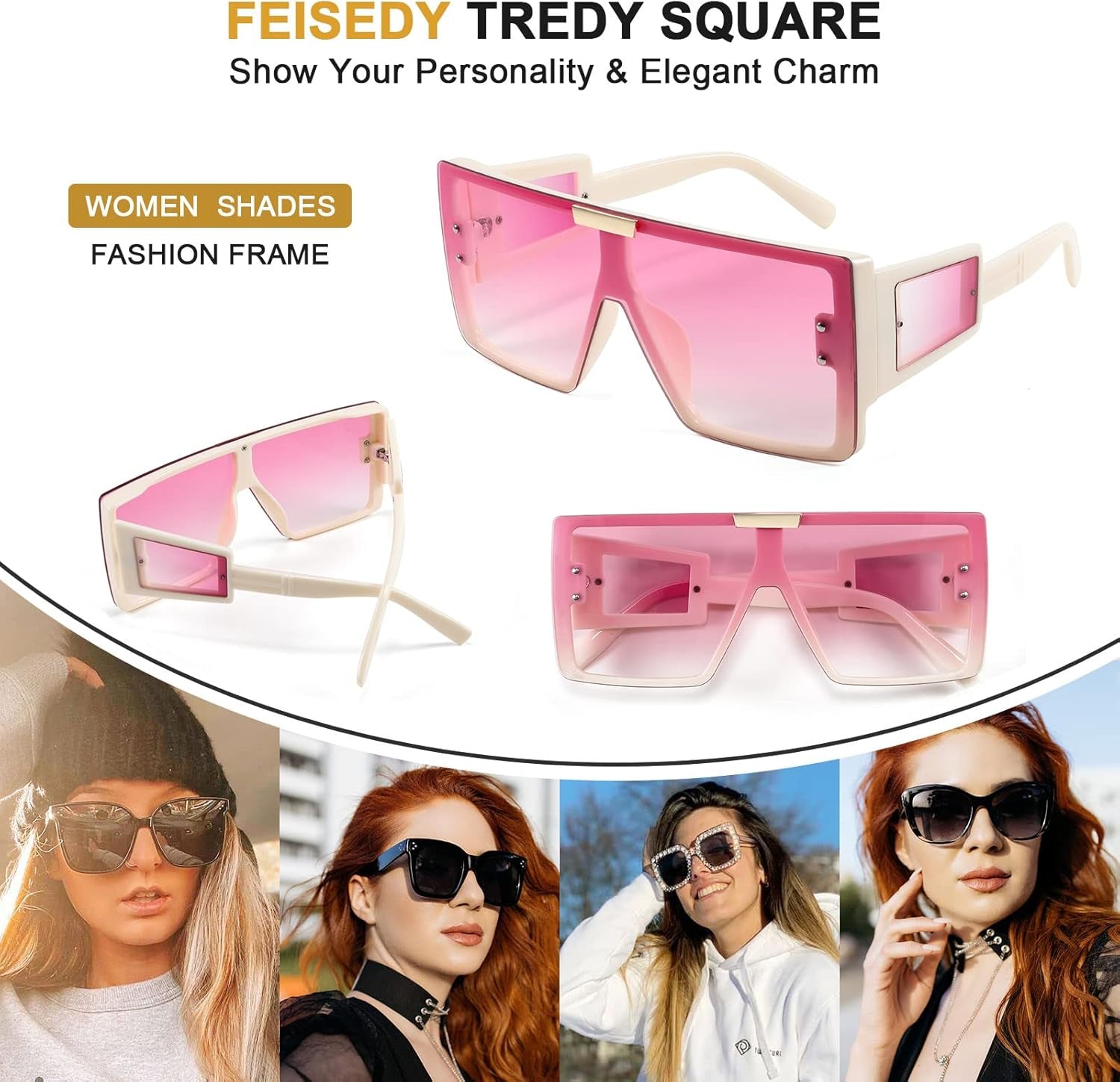 Elevate Your Style with FEISEDY Square Oversized Flat Top Sunglasses - Unisex with Integrated Side Lenses