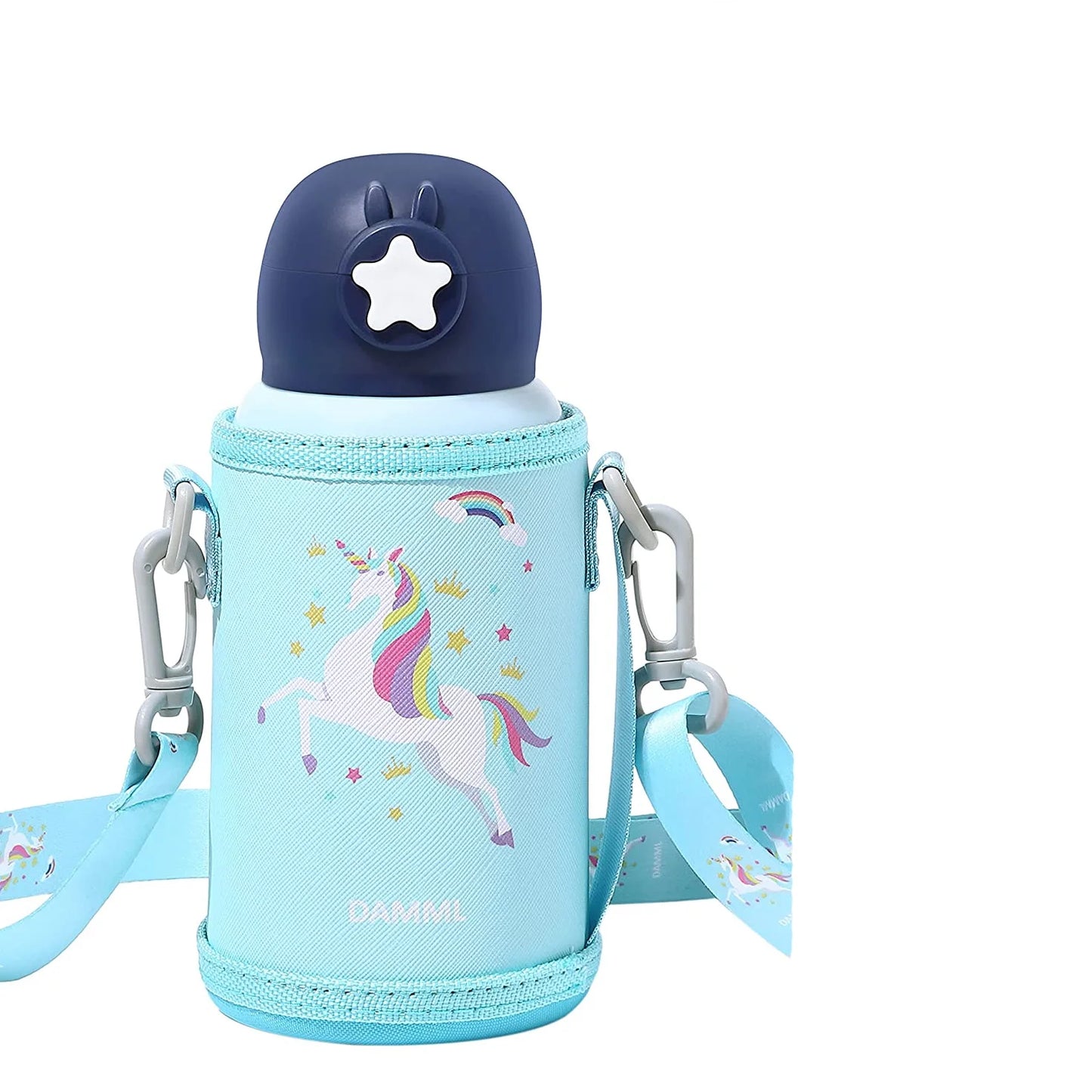 Charming Unicorn Insulated Water Bottle for Kids - Perfect for School and Travel, 17 Oz with Straw and Shoulder Strap