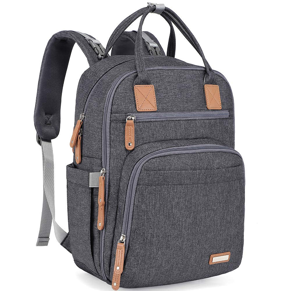 Stylish and Spacious Diaper Bag Backpack - Perfect for Moms and Dads on the Go with Changing Pad and Stroller Straps in Dark Gray