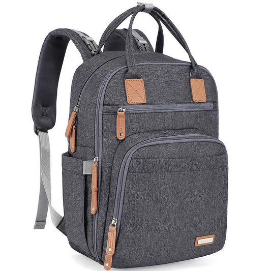 Stylish and Spacious Diaper Bag Backpack - Perfect for Moms and Dads on the Go with Changing Pad and Stroller Straps in Dark Gray