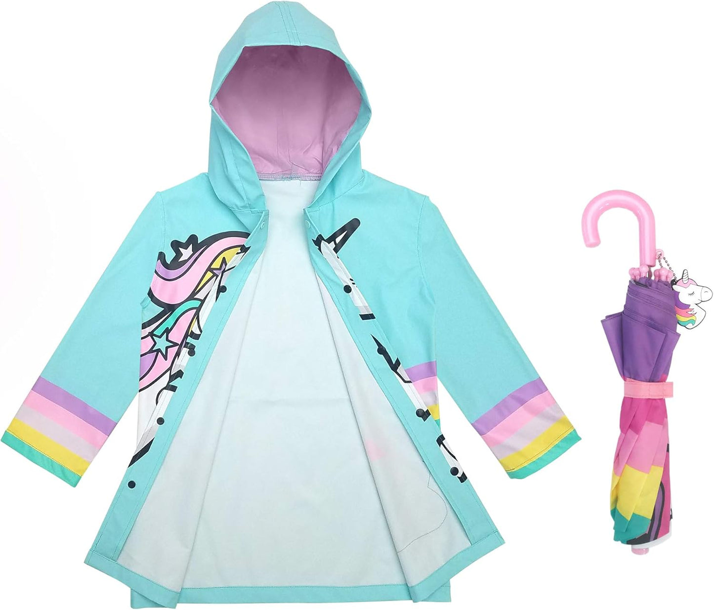 Kids Unicorn Raincoat and Umbrella Set - Fun and Functional Rain Gear for Girls and Boys Ages 3-5