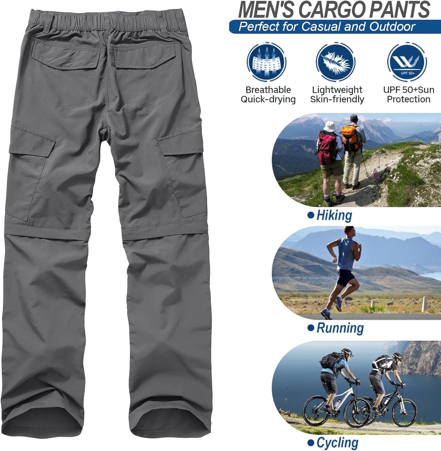 Men's Quick-Dry Hiking Pants - Lightweight Convertible Fishing Trousers for Outdoor Adventures