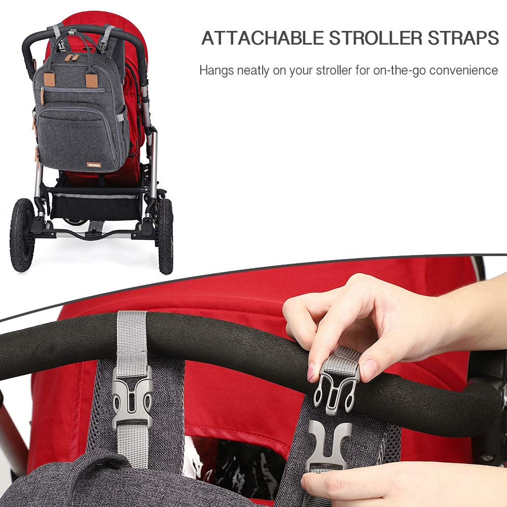 Stylish and Spacious Diaper Bag Backpack - Perfect for Moms and Dads on the Go with Changing Pad and Stroller Straps in Dark Gray