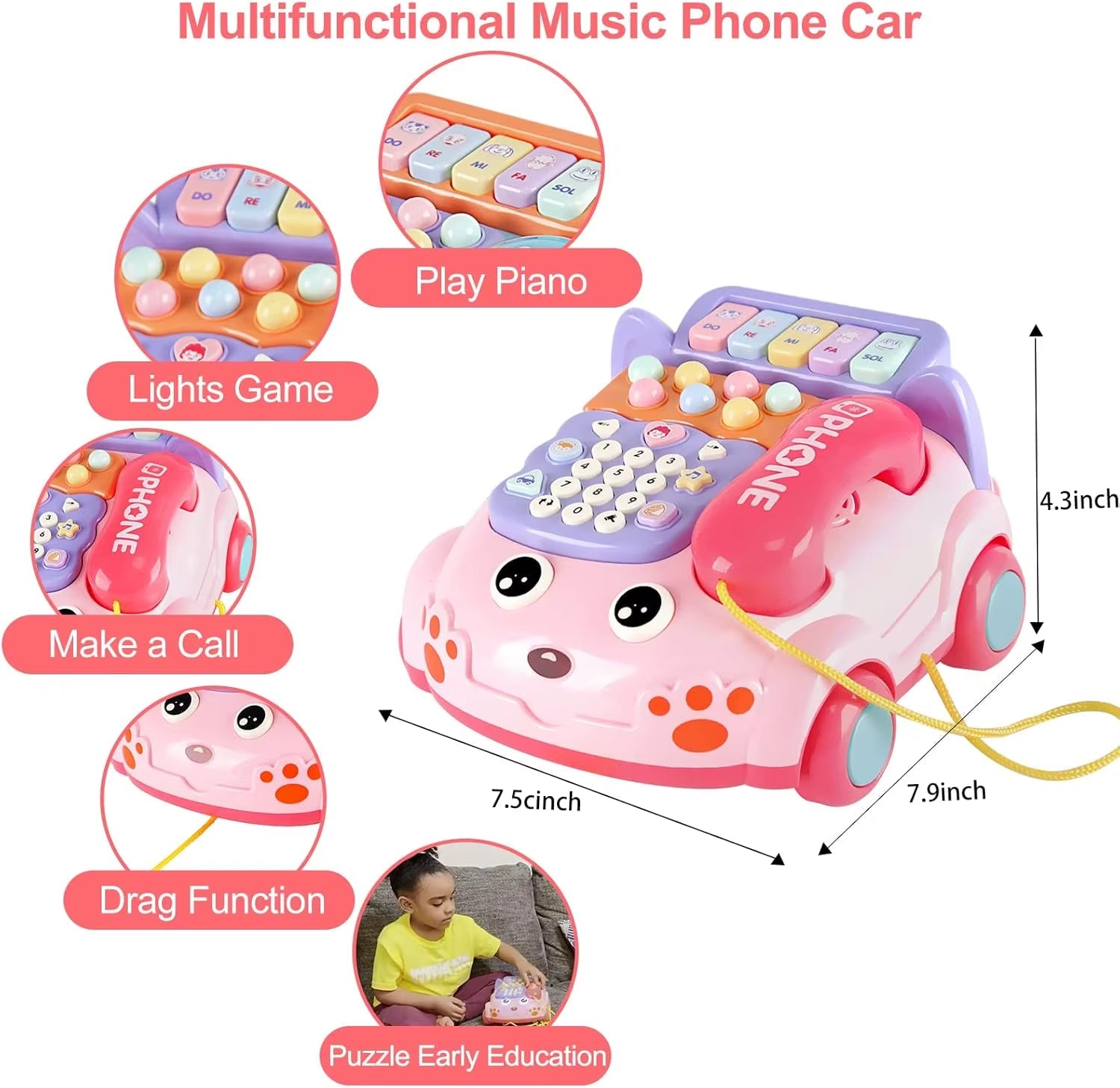 Baby Phone Toy, Baby Toy Phone Cartoon Baby Piano Music Light Toy Children Pretend Phone, Kids Cell Phone Interactive Toy Gift - Journey Must Haves