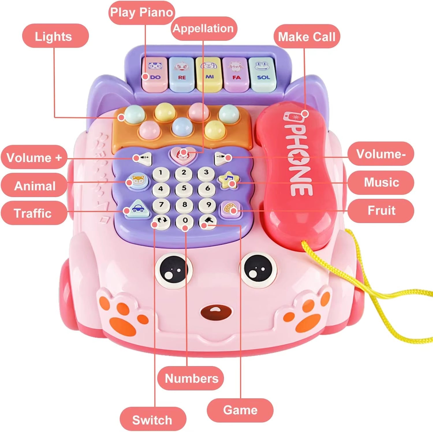 Baby Phone Toy, Baby Toy Phone Cartoon Baby Piano Music Light Toy Children Pretend Phone, Kids Cell Phone Interactive Toy Gift - Journey Must Haves