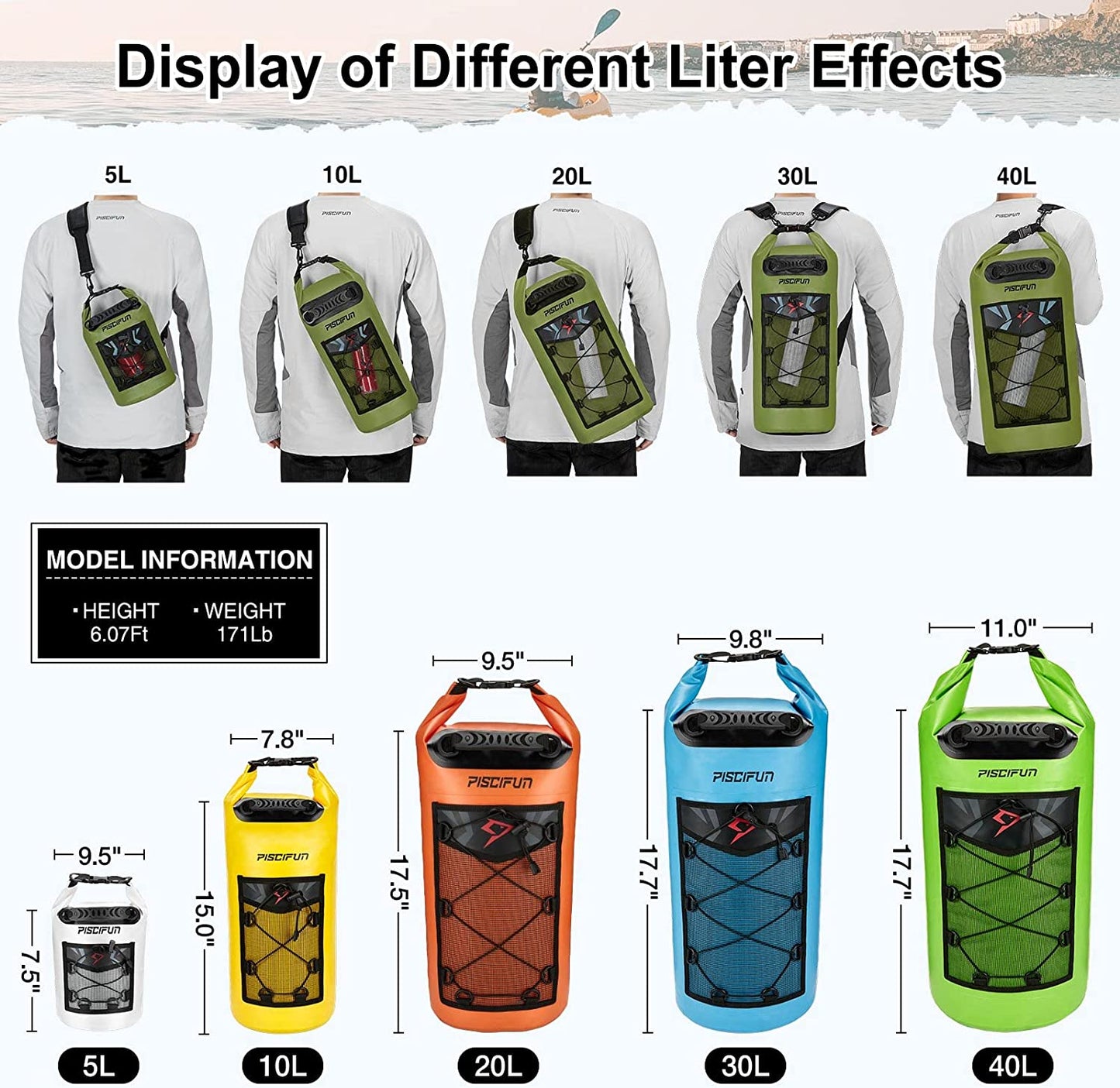 Ultimate Waterproof Dry Bag Backpack - 10L/20L/30L/40L with Floating Capability & Waterproof Phone Case for Kayaking, Fishing, and Adventure