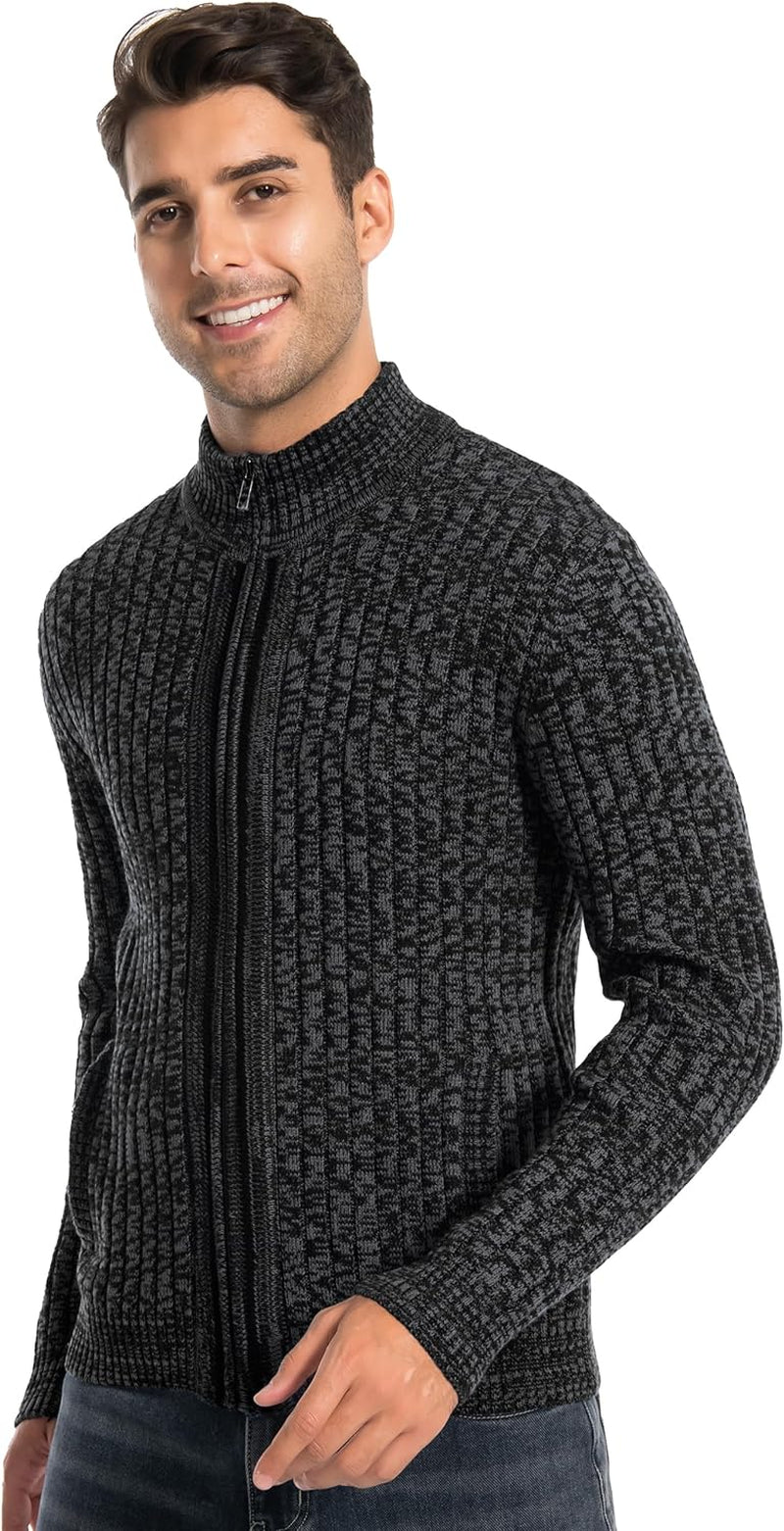 Elevate Your Style with Our Men's Charcoal Heather Cardigan Sweater - Full Zip, Stand Collar, Slim Fit, Perfect for Every Occasion!