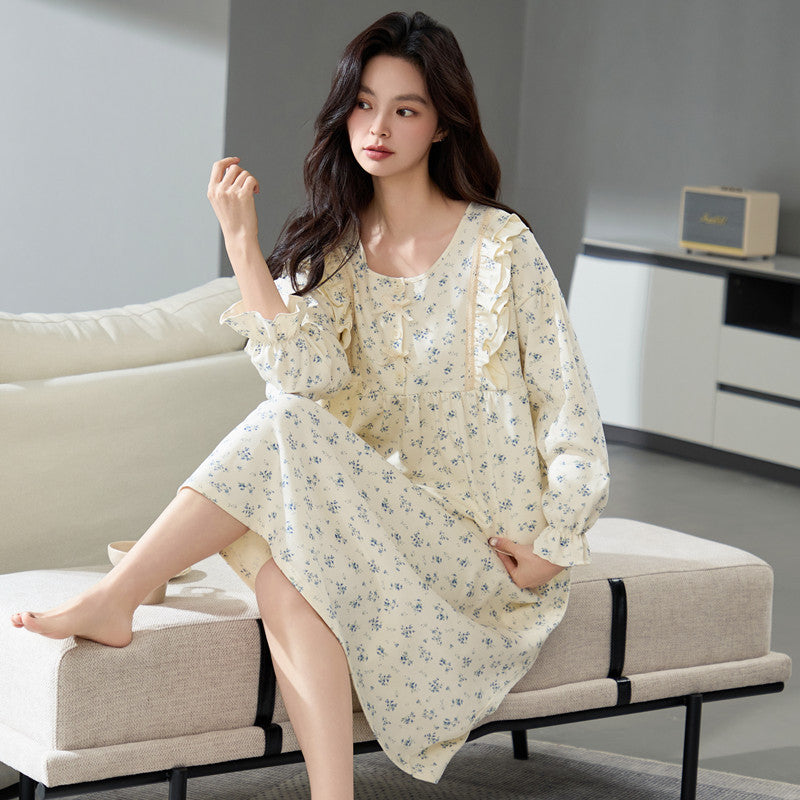 Nightgown for Women, Spring and Autumn, Pure Cotton, 2025 New Style, Long-Sleeved, Long Dress, Ladylike Style, Plus Size, Loose Fit, Maternity Loungewear