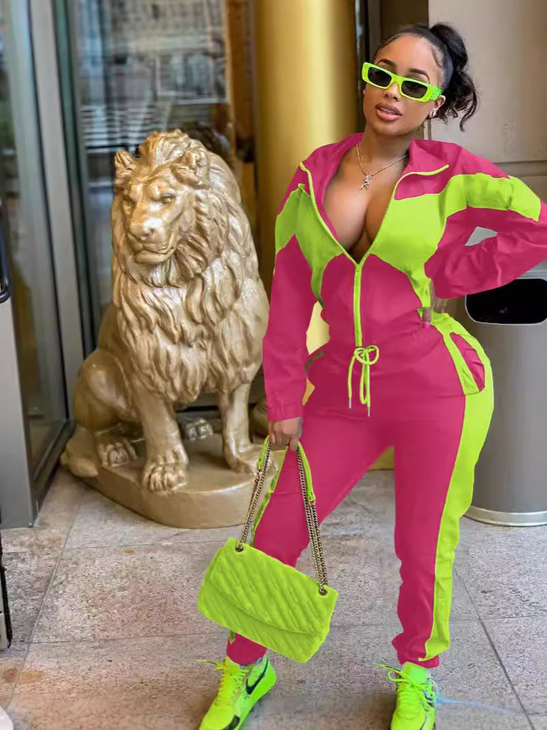 Women's Contrast Color Cardigan Pant Set