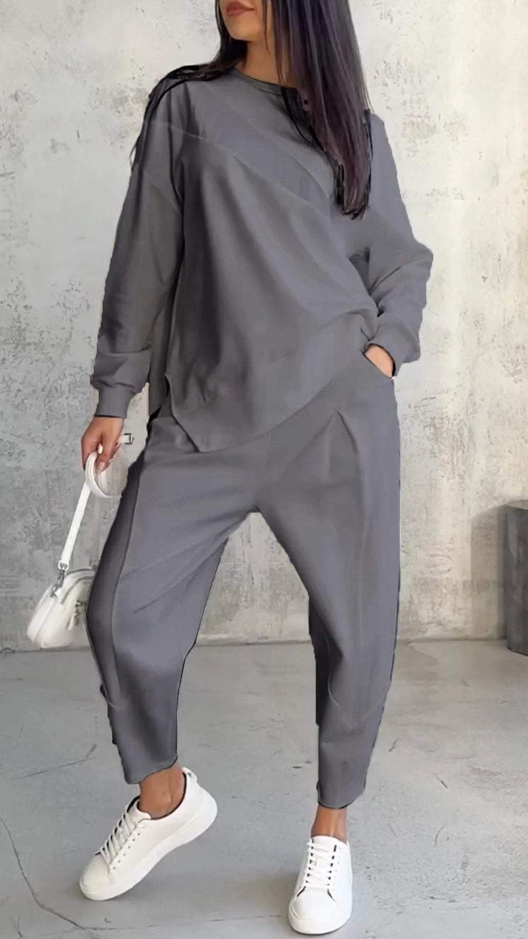 Womens Casual Round Neck Loose Long Sleeve Sweatshirt Suit