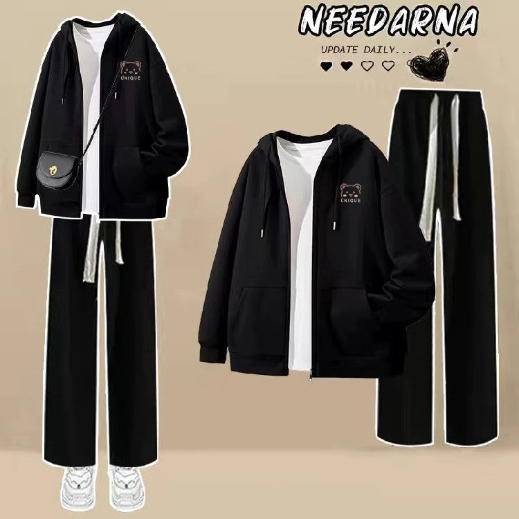 Girls' Hooded Cardigan and Pants Two-Piece Set