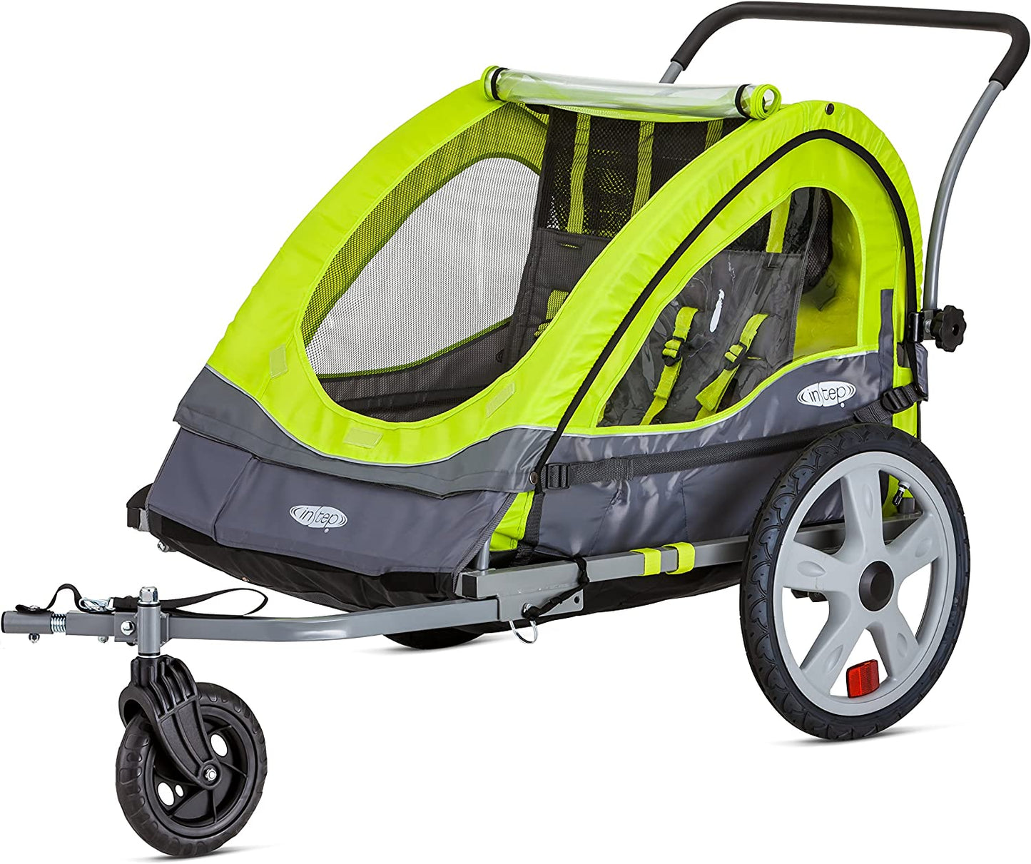 Adventure Awaits: Quick-N-EZ Double Tow Behind Bike Trailer for Toddlers & Kids - Converts to Stroller & Jogger with 2-in-1 Canopy, Universal Bicycle Coupler, and Folding Frame in Vibrant Colors