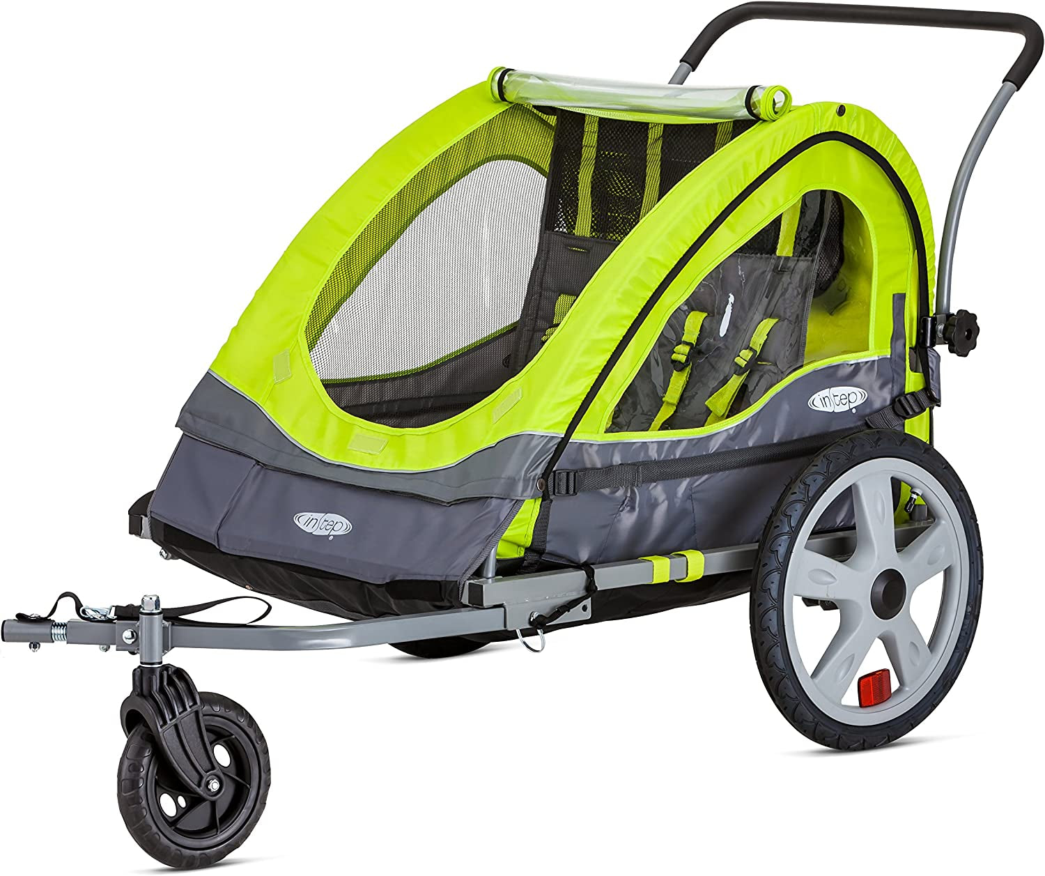 Adventure Awaits: Quick-N-EZ Double Tow Behind Bike Trailer for Toddlers & Kids - Converts to Stroller & Jogger with 2-in-1 Canopy, Universal Bicycle Coupler, and Folding Frame in Vibrant Colors