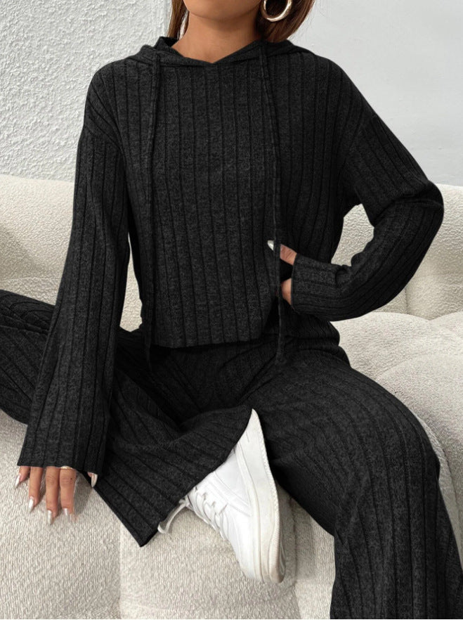 Womens Knitted Hooded Sweatshirt and Pants Set