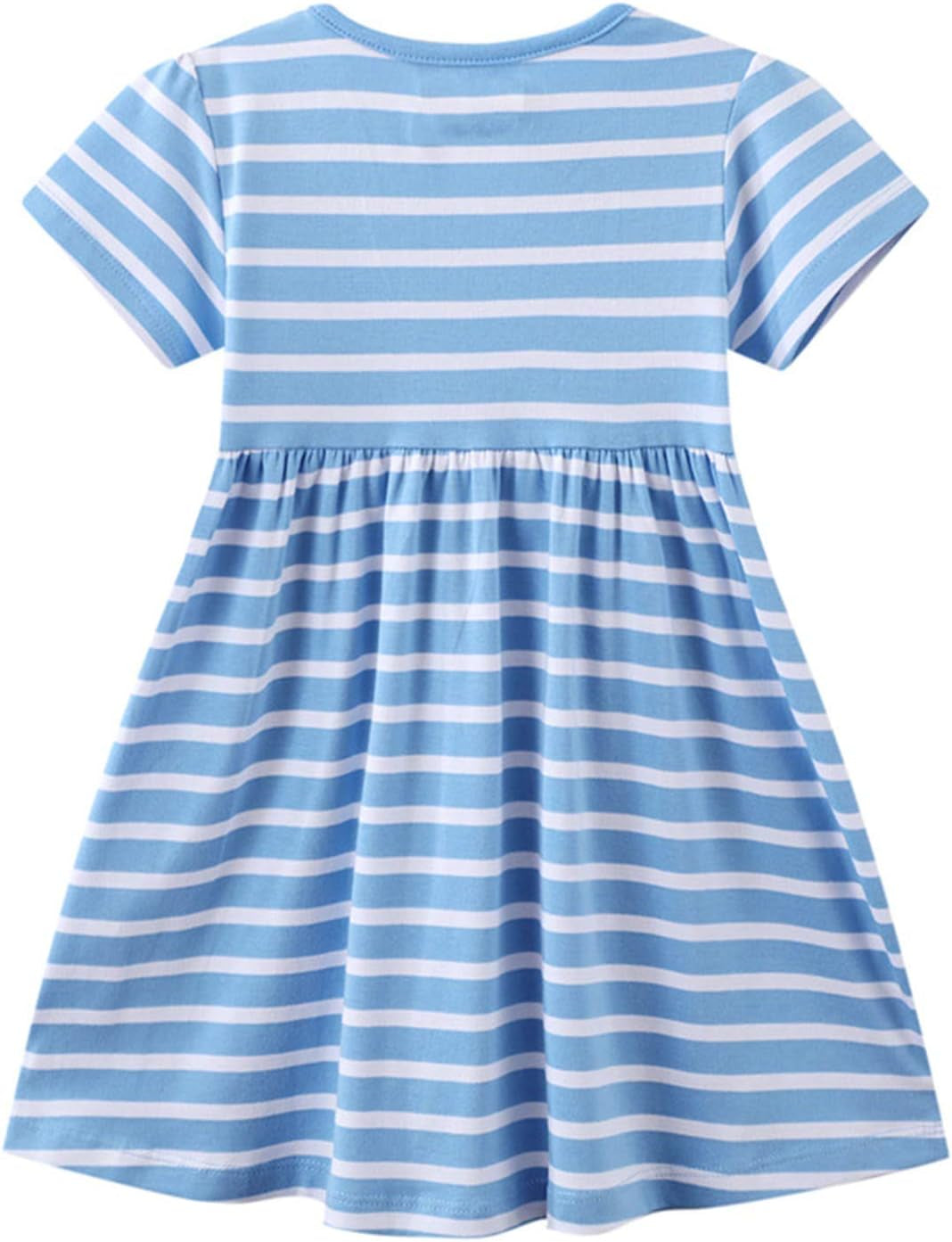 Charming Summer Dress for Little Girls - Blue Stripe with Adorable Bird Appliques, Perfect for Casual Outings!