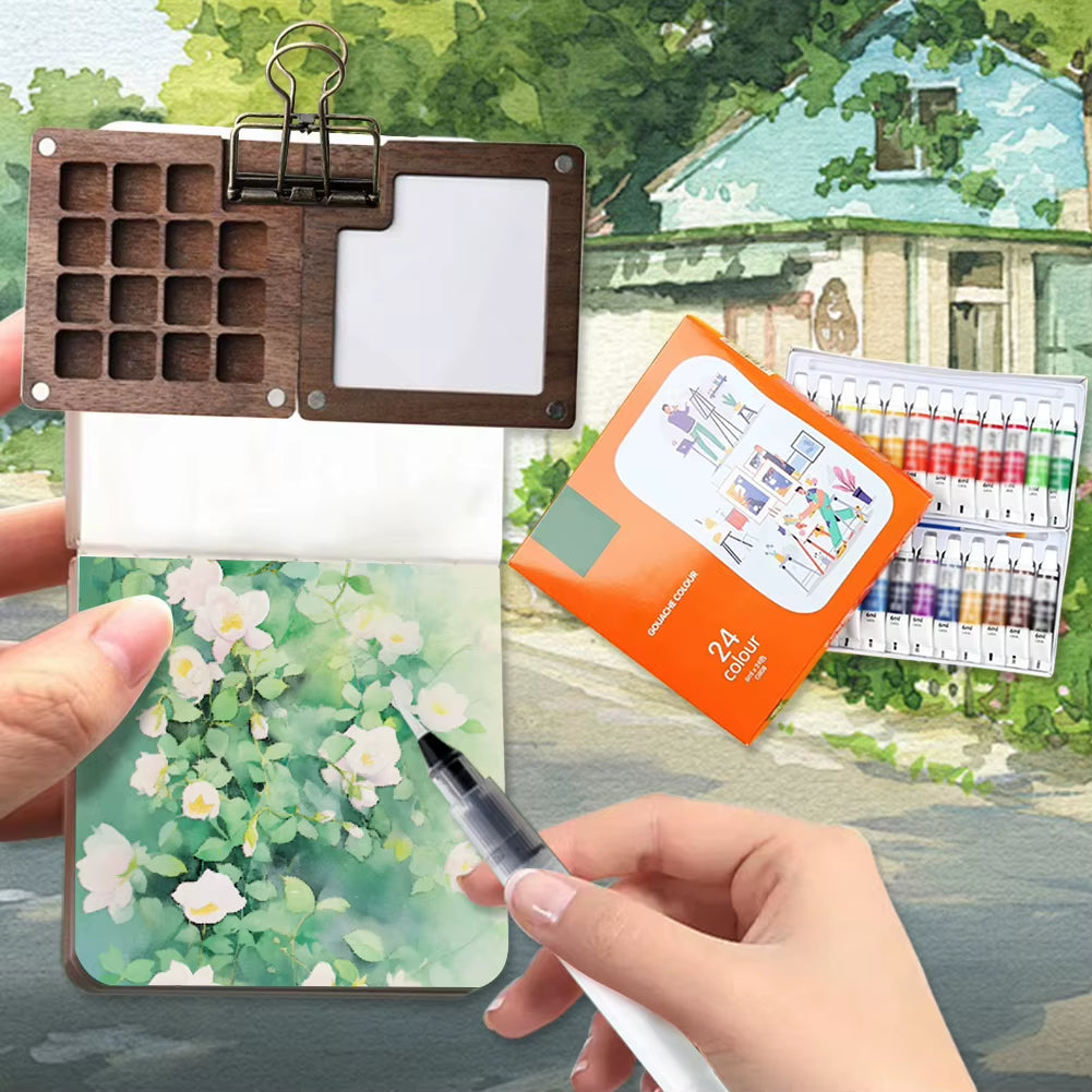 Compact Travel Watercolor Paint Palette Set - Perfect for Artists and Students on the Go