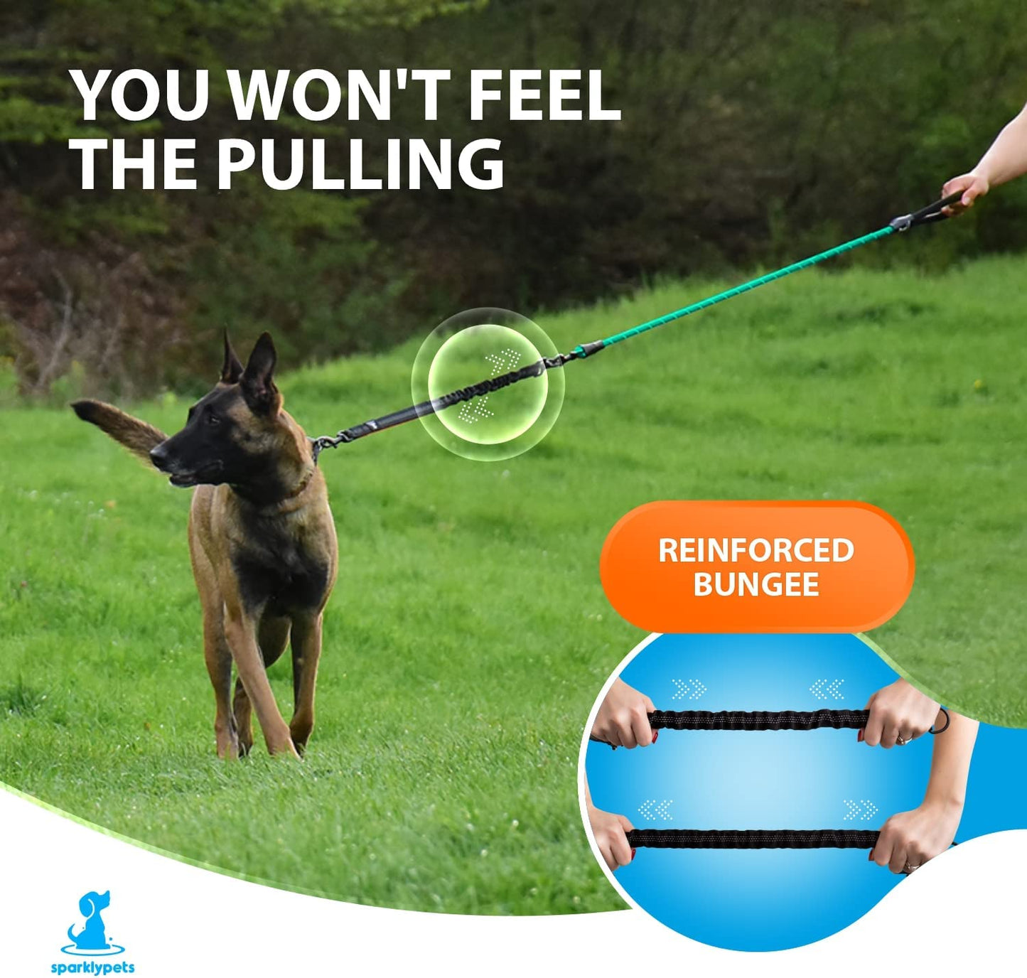 Durable Teal Bungee Leash for Large and Medium Dogs - Anti-Pull Shock Absorption with Reflective Design for Safe Outdoor Adventures