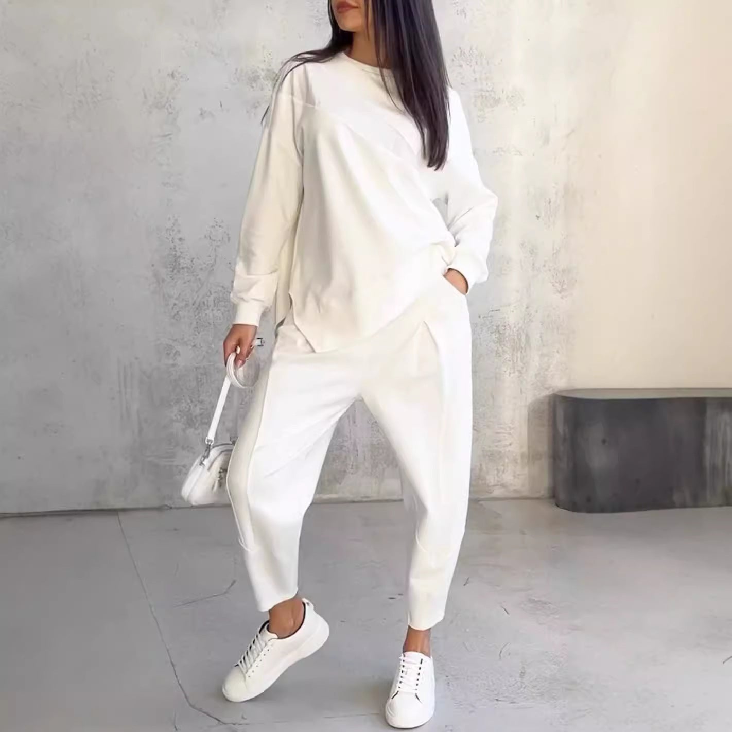 Womens Casual Round Neck Loose Long Sleeve Sweatshirt Suit