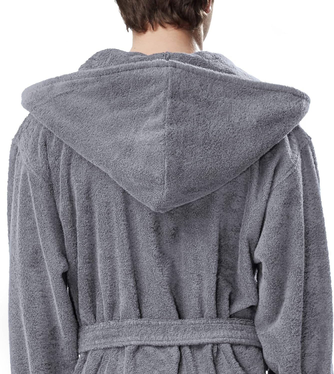 Luxurious Men's Hooded Turkish Cotton Bathrobe - Ankle Length Comfort in Gray