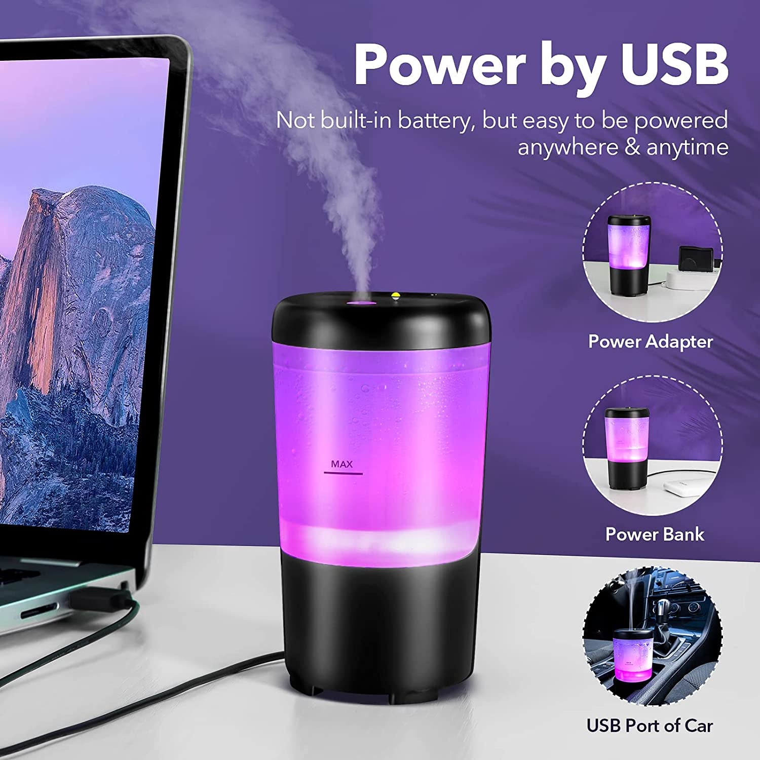 Transform Your Space with the Car Diffuser Desk Humidifier - 7 Color Portable Essential Oil Diffuser for Travel and Office