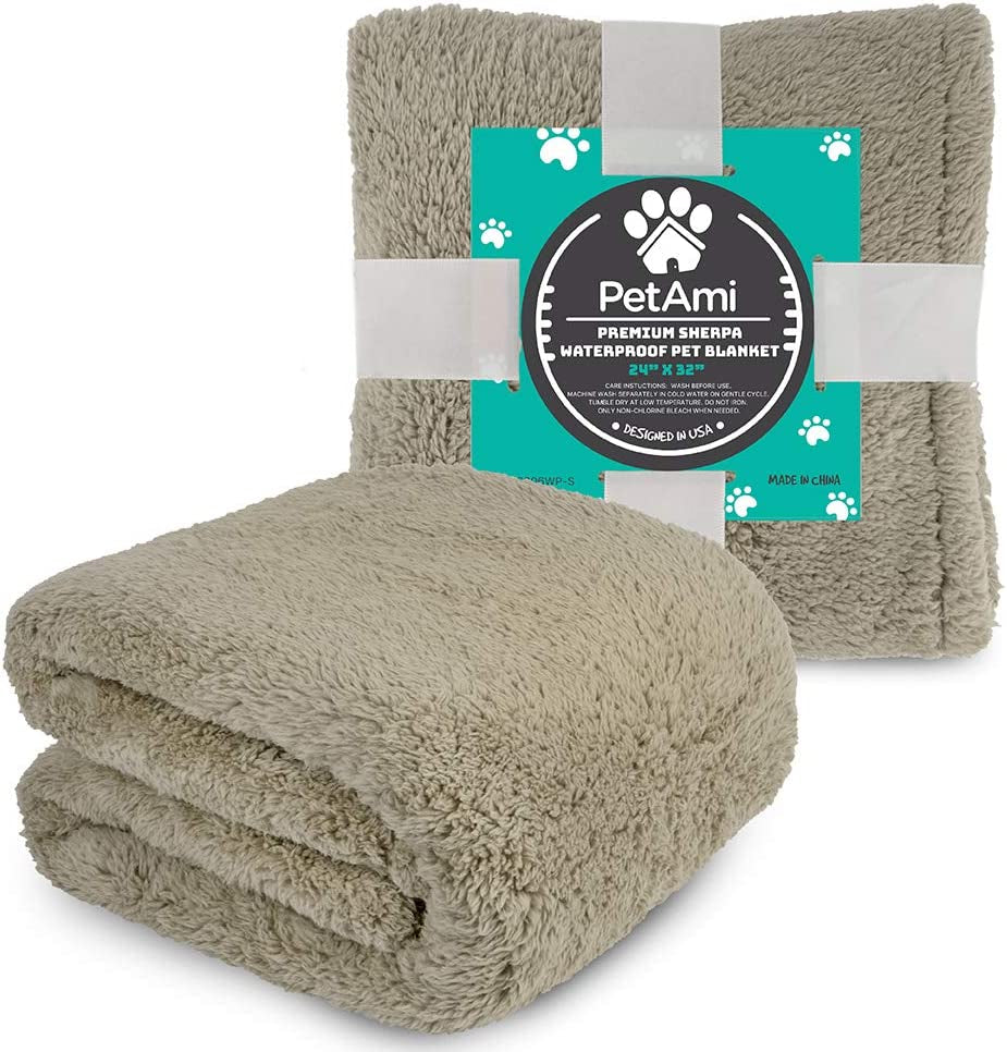 Fluffy Waterproof Pet Blanket - Soft & Cozy Sherpa Throw for Small to Medium Dogs and Cats, Reversible Couch Protector in Taupe (24x32)