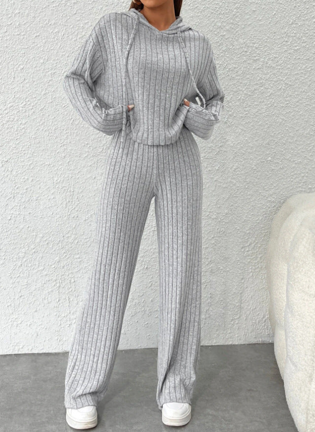 Womens Knitted Hooded Sweatshirt and Pants Set