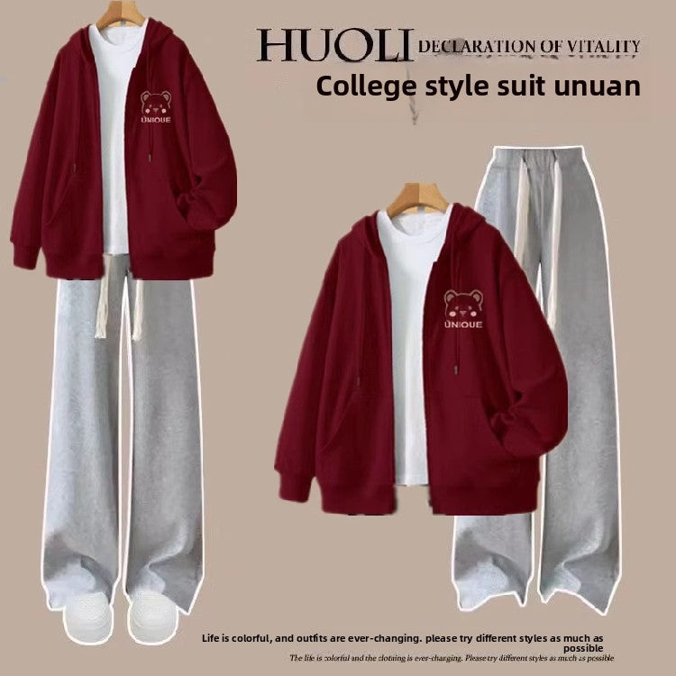 Girls' Hooded Cardigan and Pants Two-Piece Set
