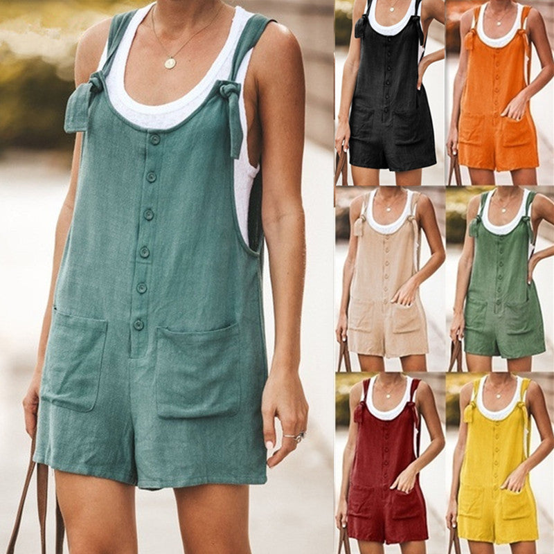 Adjustable Lace-Up Cotton Linen Overalls Pants
