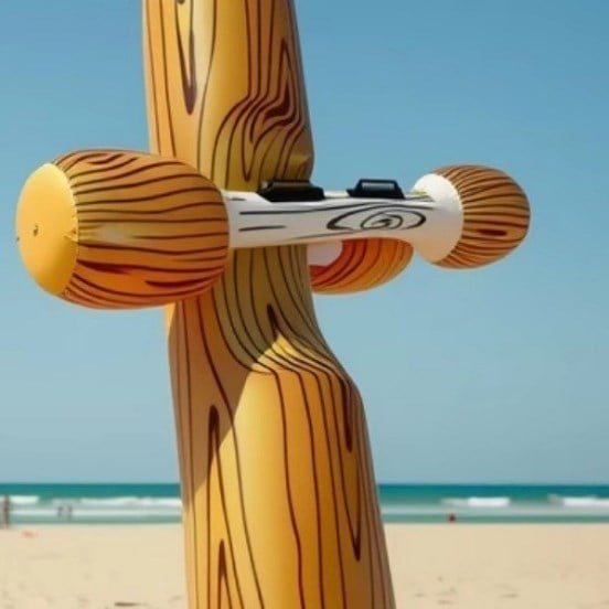 Inflatable Water Canoe Toy with Wooden Stick for Adults and Kids