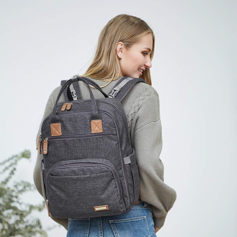 Stylish and Spacious Diaper Bag Backpack - Perfect for Moms and Dads on the Go with Changing Pad and Stroller Straps in Dark Gray