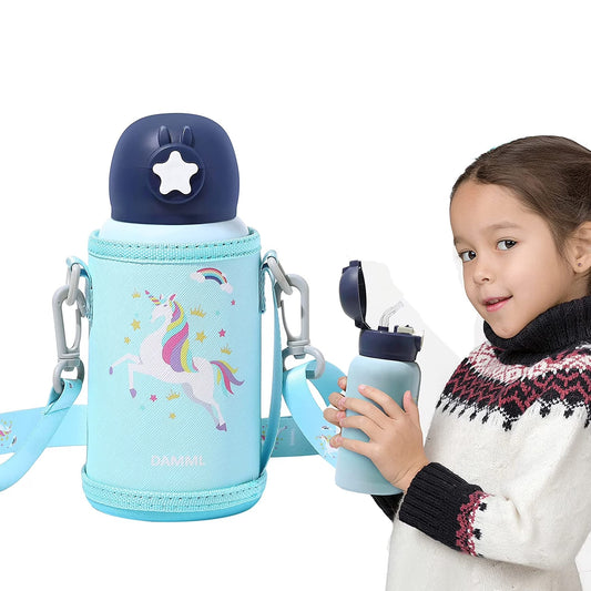 Charming Unicorn Insulated Water Bottle for Kids - Perfect for School and Travel, 17 Oz with Straw and Shoulder Strap - Journey Must Haves