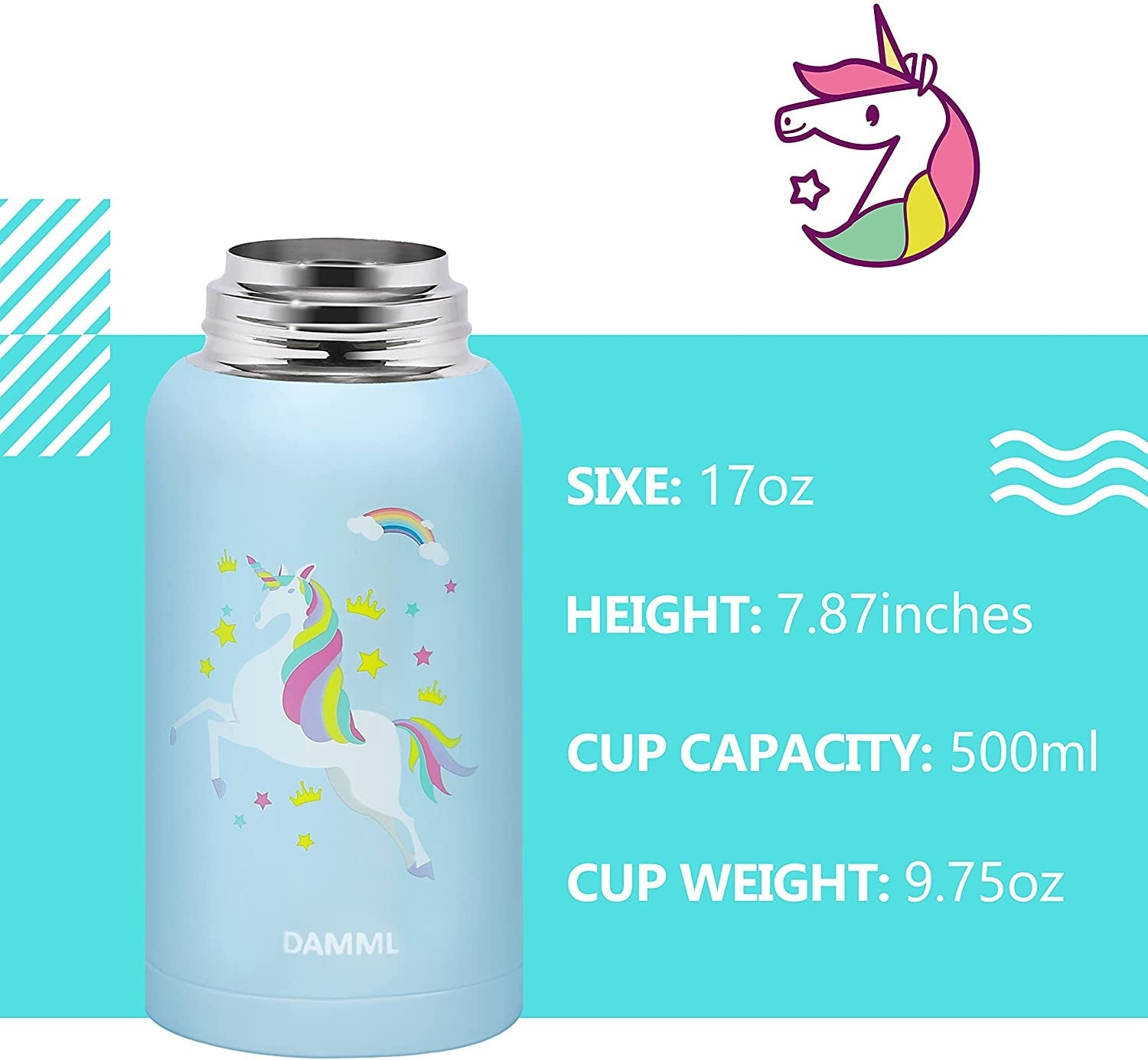 Charming Unicorn Insulated Water Bottle for Kids - Perfect for School and Travel, 17 Oz with Straw and Shoulder Strap - Journey Must Haves