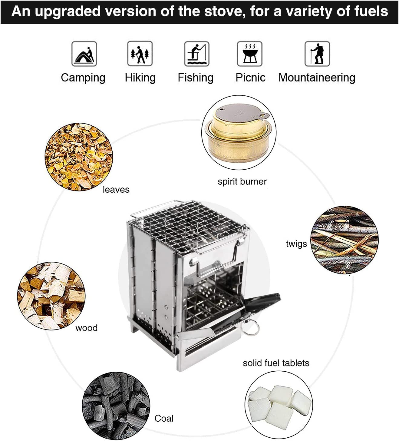Compact and Portable Wood Burning Folding Camp Stove with Stainless Steel Grid - Perfect for Camping, Hiking, and Outdoor Adventures! - Journey Must Haves