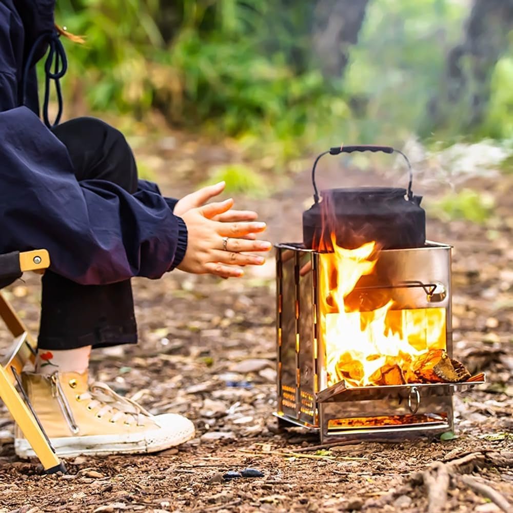 Compact and Portable Wood Burning Folding Camp Stove with Stainless Steel Grid - Perfect for Camping, Hiking, and Outdoor Adventures! - Journey Must Haves