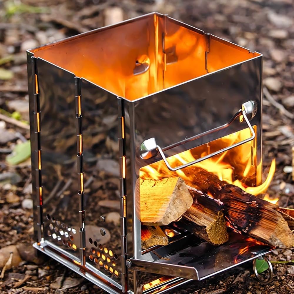 Compact and Portable Wood Burning Folding Camp Stove with Stainless Steel Grid - Perfect for Camping, Hiking, and Outdoor Adventures! - Journey Must Haves
