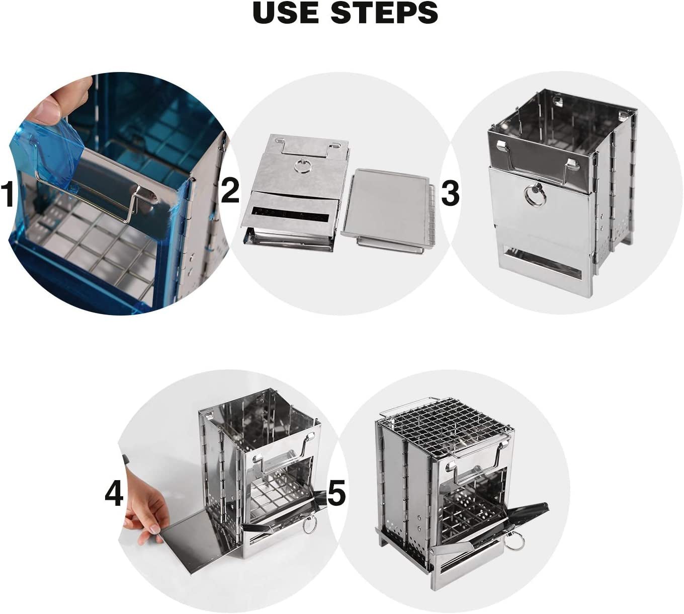 Compact and Portable Wood Burning Folding Camp Stove with Stainless Steel Grid - Perfect for Camping, Hiking, and Outdoor Adventures! - Journey Must Haves