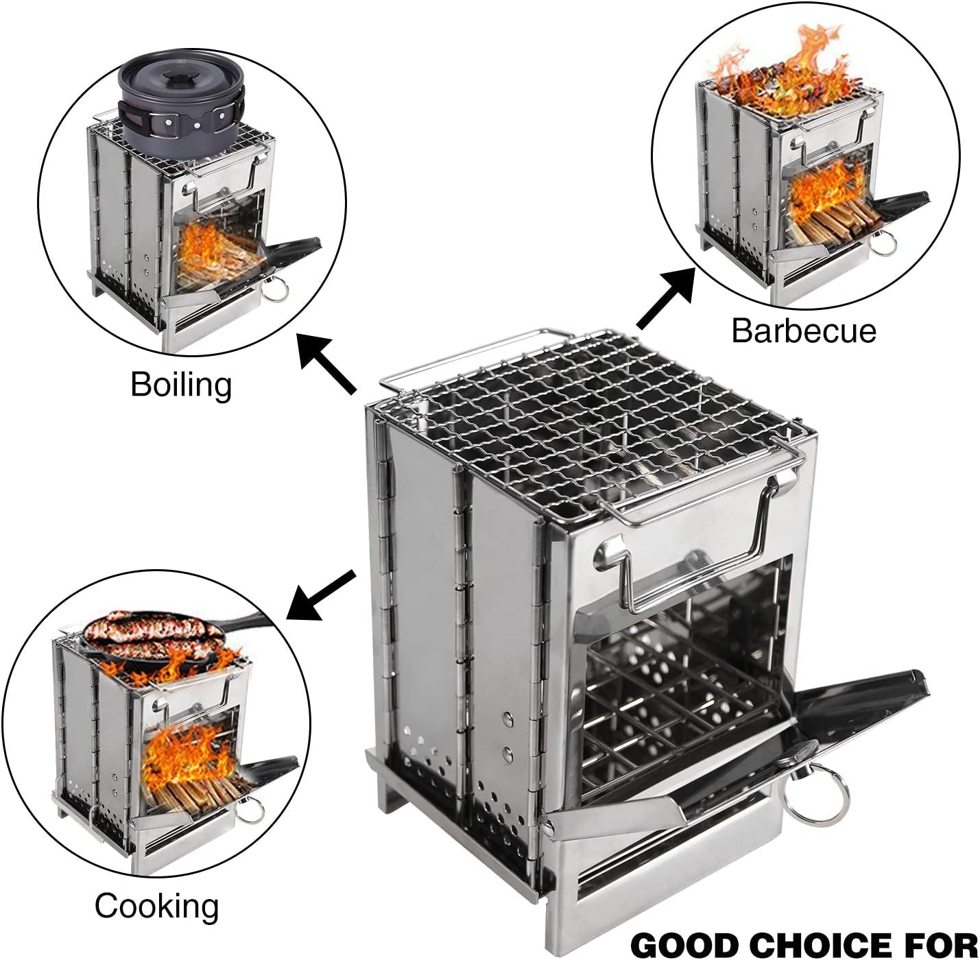 Compact and Portable Wood Burning Folding Camp Stove with Stainless Steel Grid - Perfect for Camping, Hiking, and Outdoor Adventures! - Journey Must Haves