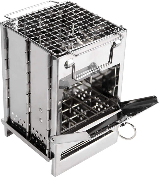 Compact and Portable Wood Burning Folding Camp Stove with Stainless Steel Grid - Perfect for Camping, Hiking, and Outdoor Adventures! - Journey Must Haves