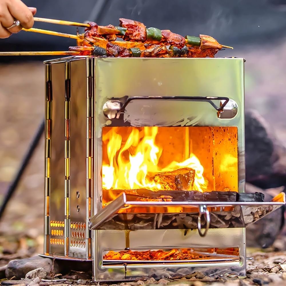 Compact and Portable Wood Burning Folding Camp Stove with Stainless Steel Grid - Perfect for Camping, Hiking, and Outdoor Adventures! - Journey Must Haves