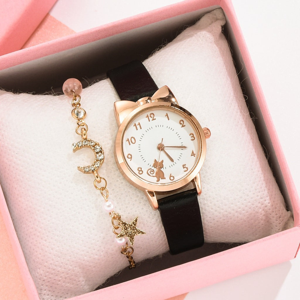 Kids Waterproof Quartz Watch with Bracelet, Cute Girl's Fashion Watch, Korean Style