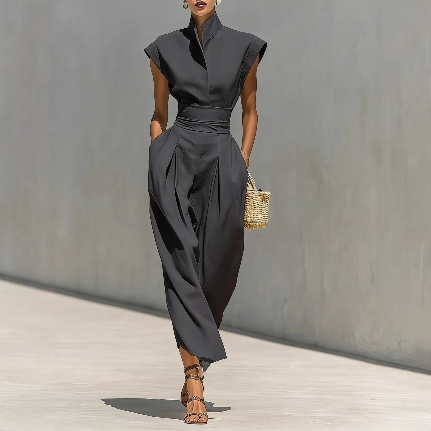 Elegant High Neck Sleeveless Dress