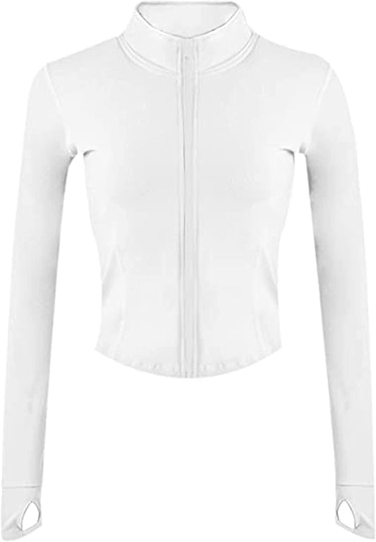 Elevate Your Workout with the Womens Active Zip-Up Cropped BBL Jacket Featuring Stylish Thumb Holes