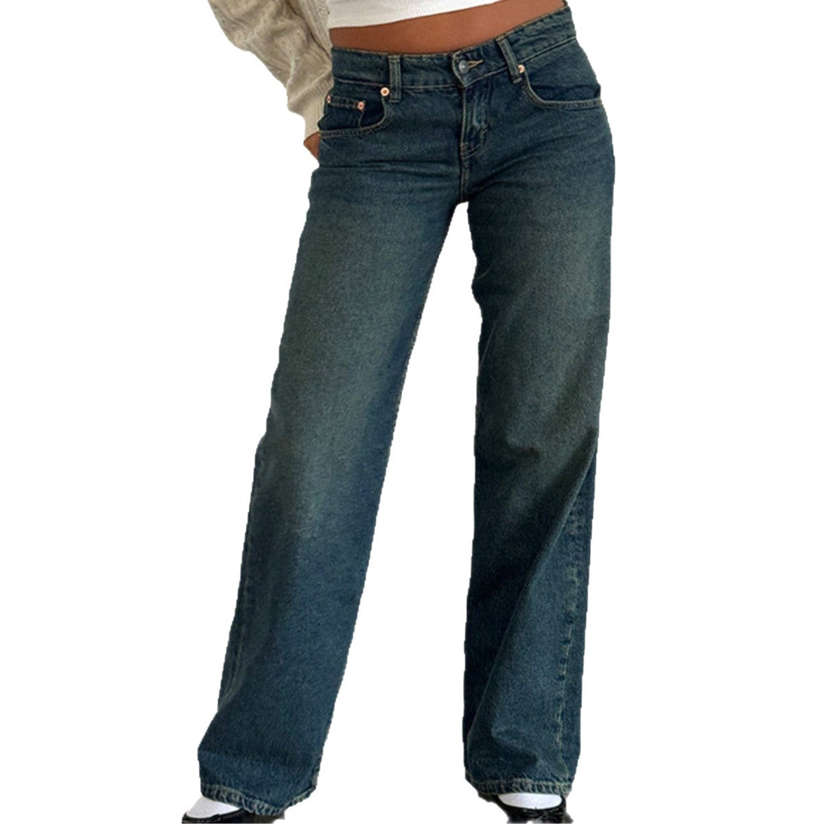 Womens High Waist Straight Leg Denim Jeans