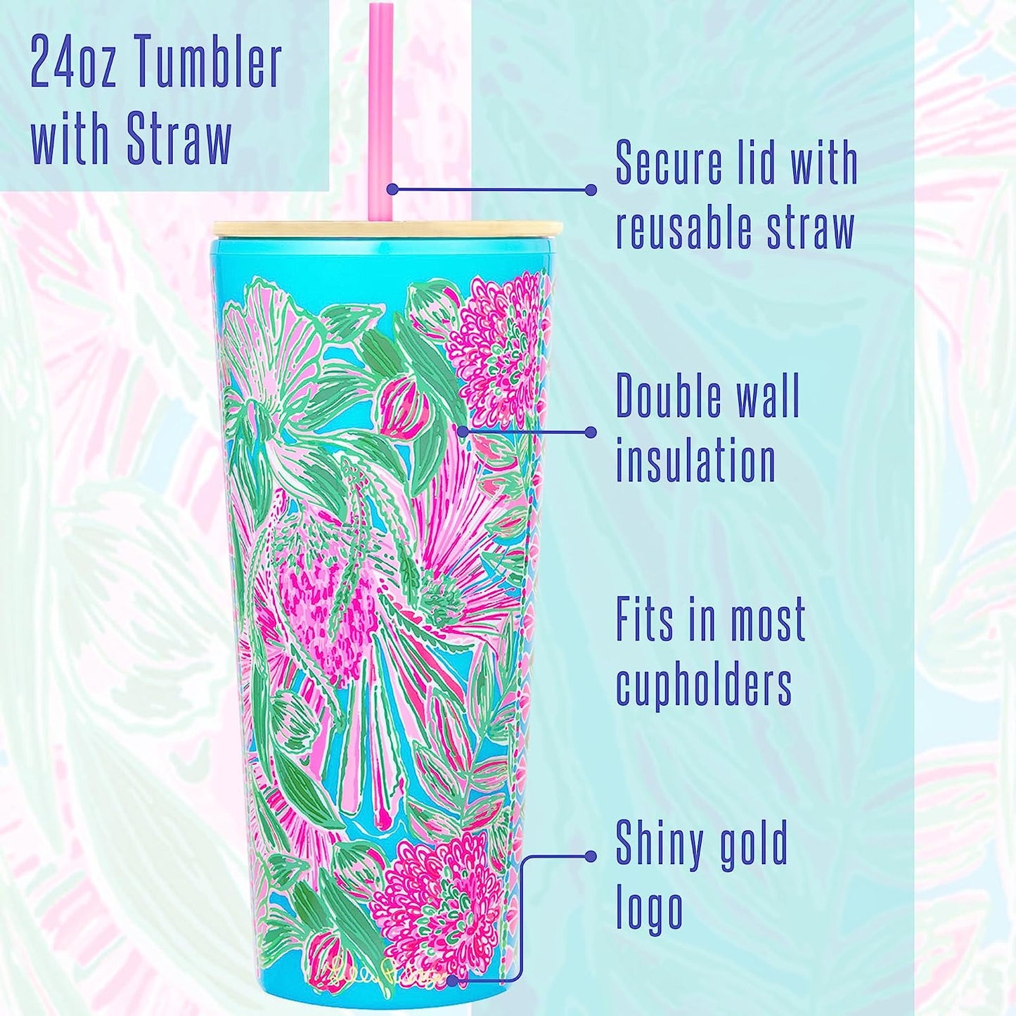 Chic Insulated Tumbler with Lid and Straw - 24 Oz Double Wall Travel Cup in Coming in Hot Floral Print